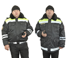 Куртки удлиненная и укороченная с контрастными вставками в верхней части и световозвращающими полосами для охранников